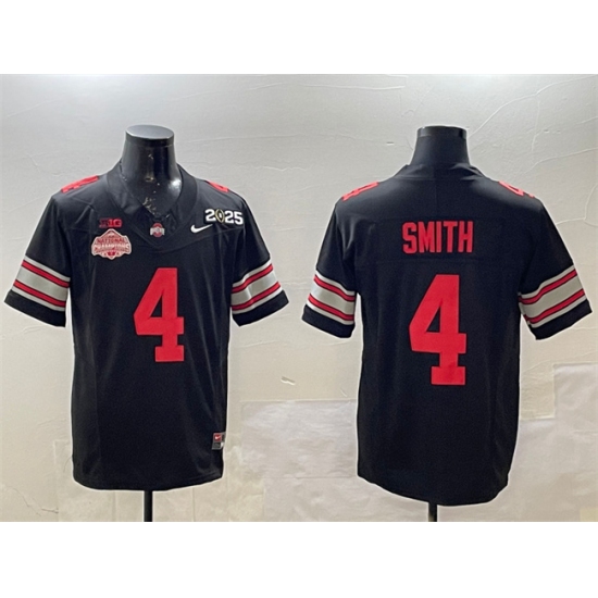 Men's Ohio State Buckeyes #4 Jeremiah Smith Black 2025 CFP Final With National Champions F.U.S.E. Vapor Limited Stitched Football Jersey - Ujersey