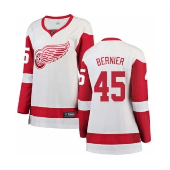 Women's Detroit Red Wings #45 Jonathan Bernier Authentic White Away Fanatics Branded Breakaway NHL Jersey - Ujersey