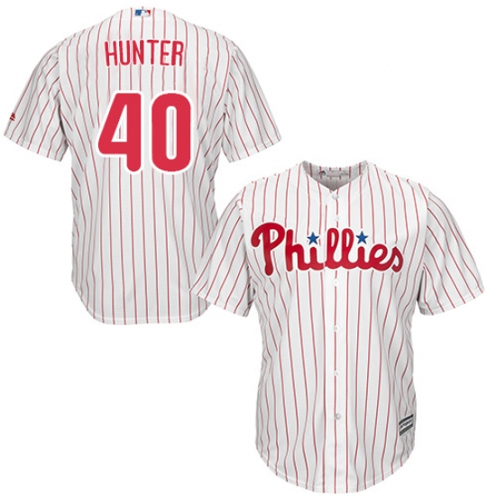 Men's Majestic Philadelphia Phillies #40 Tommy Hunter Replica White/Red Strip Home Cool Base MLB Jersey - Ujersey