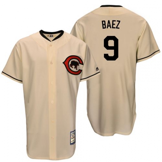 Men's Majestic Chicago Cubs #9 Javier Baez Replica Cream Cooperstown Throwback MLB Jersey - Ujersey