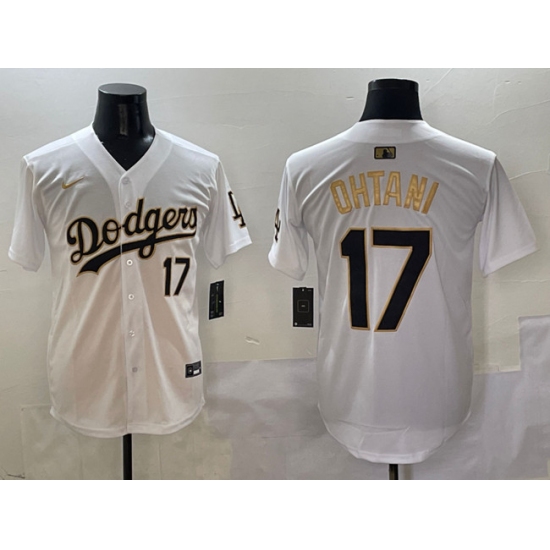 Men's Los Angeles Dodgers #17 Shohei Ohtani White Gold Limited Stitched Baseball Jersey - Ujersey