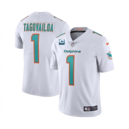 Men's Miami Dolphins 2022 #1 Tua Tagovailoa White With 1-star C Patch Vapor Limited Stitched NFL Jersey - Ujersey