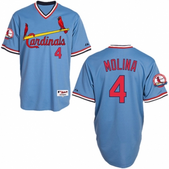 Men's Majestic St. Louis Cardinals #4 Yadier Molina Authentic Blue 1982 Turn Back The Clock MLB Jersey - Ujersey