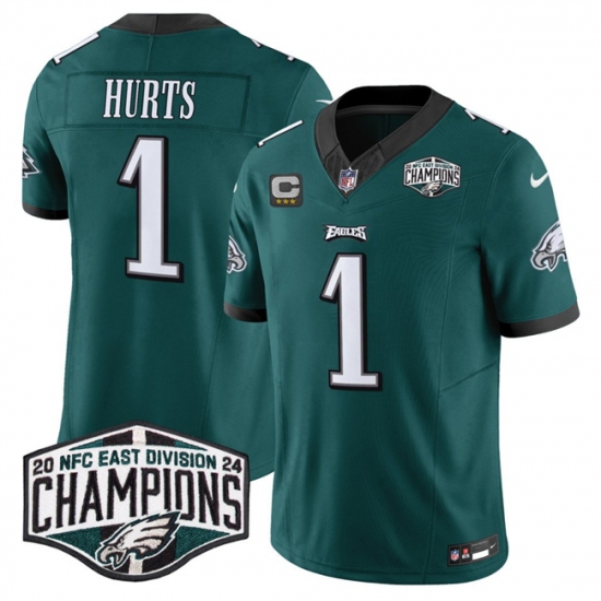 Men's Philadelphia Eagles #1 Jalen Hurts Green 2024 NFC East Champions With 3-Star C F.U.S.E. Vapor Untouchable Limited Stitched Football Jersey - Ujersey