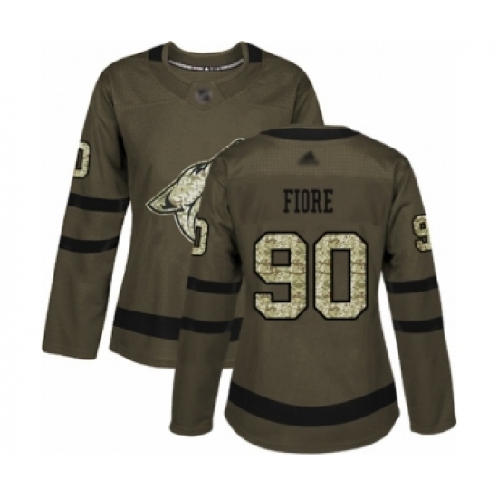 Women's Arizona Coyotes #90 Giovanni Fiore Authentic Green Salute to Service Hockey Jersey - Ujersey