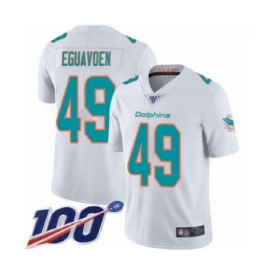 Men's Miami Dolphins #49 Sam Eguavoen White Vapor Untouchable Limited Player 100th Season Football Jersey - Ujersey