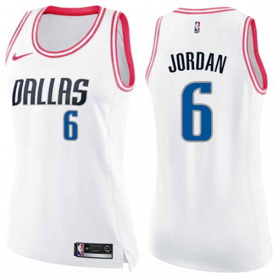 Women's Nike Dallas Mavericks #6 DeAndre Jordan Swingman White Pink Fashion NBA Jersey - Ujersey
