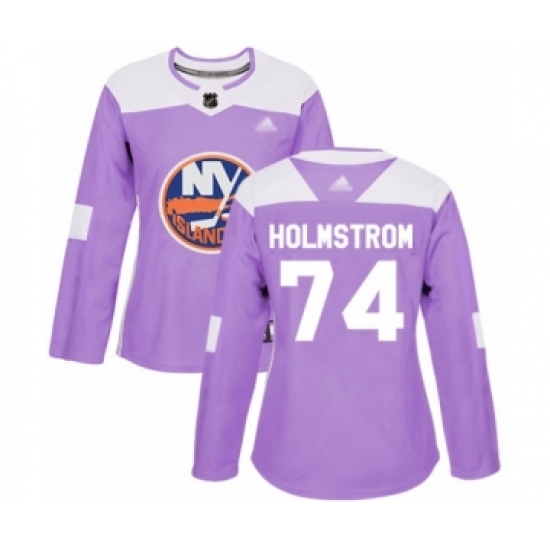 Women's New York Islanders #74 Simon Holmstrom Authentic Purple Fights Cancer Practice Hockey Jersey