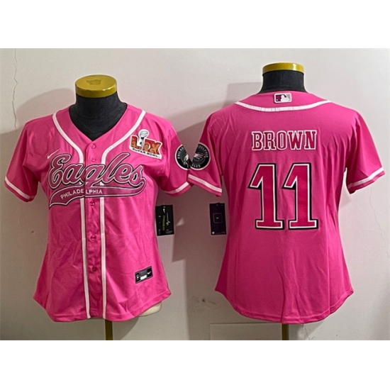 Women's Philadelphia Eagles #11 A.J. Brown Pink 2025 Super Bowl LIX Cool Base Stitched Baseball Jersey(Run Small) - Ujersey