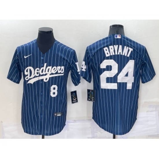 Men's Los Angeles Dodgers #8 #24 Kobe Bryant Number Navy Blue Pinstripe Stitched MLB Cool Base Nike Jersey - Ujersey