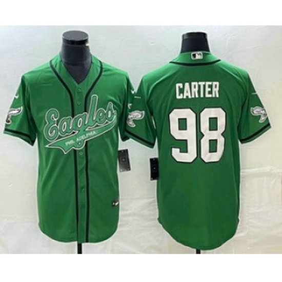 Men's Nike Philadelphia Eagles #98 Jalen Carter Green Cool Base Stitched Baseball Jersey - Ujersey