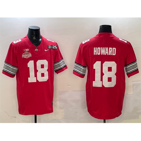 Men's Ohio State Buckeyes #18 Will Howard Red 2025 CFP Final With National Champions F.U.S.E. Vapor Limited Stitched Football Jersey - Ujersey
