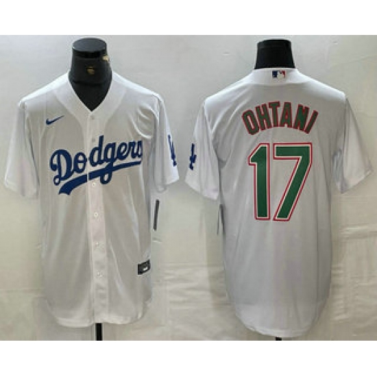 Men's Los Angeles Dodgers #17 Shohei Ohtani White Green Stitched Cool Base Nike Jerseys - Ujersey