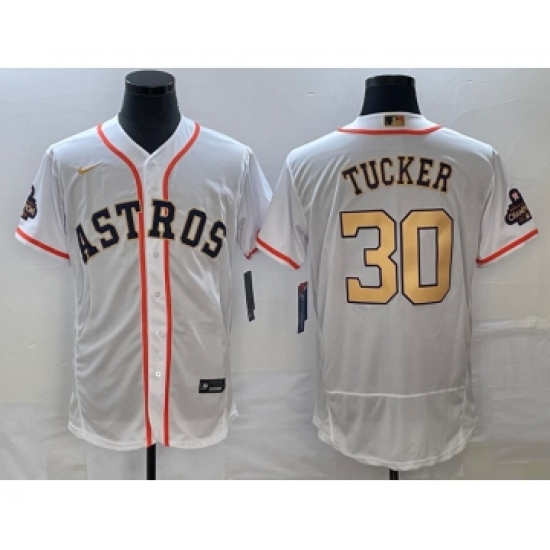 Men's Houston Astros #30 Kyle Tucker 2023 White Gold World Serise Champions Flex Base Stitched Jersey - Ujersey