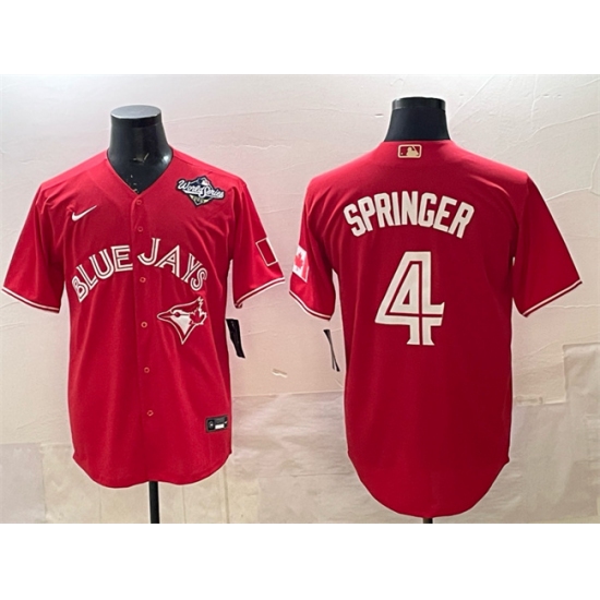 Men's Toronto Blue Jays #4 George Springer Red 2025 World Series Cool Base Stitched Baseball Jersey - Ujersey