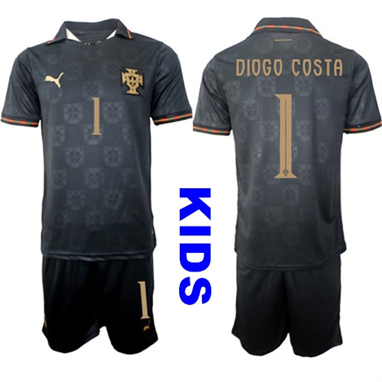 Youth Portugal #1 DIOGO COSTA National Team FIFA x World Cup 2026 Away Gray On Eusebio special edition Kids Jersey
