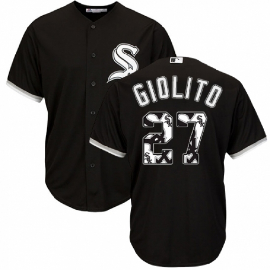 Men's Majestic Chicago White Sox #27 Lucas Giolito Authentic Black Team Logo Fashion Cool Base MLB Jersey - Ujersey