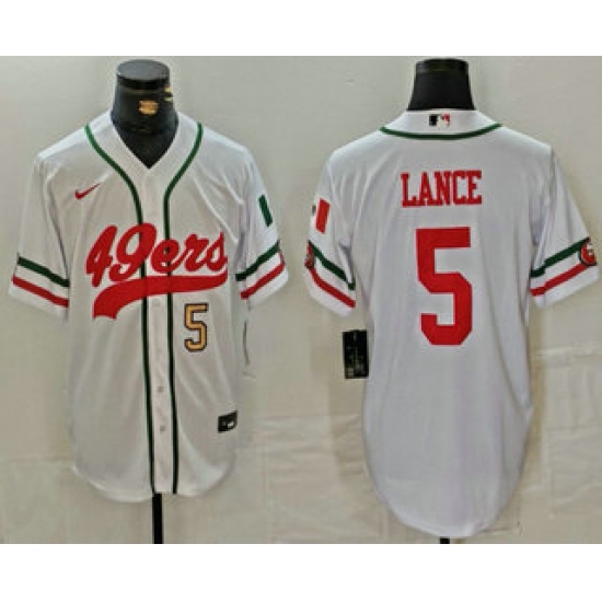 Men's San Francisco 49ers #5 Trey Lance Number White Mexico Cool Base Stitched Baseball Jersey - Ujersey