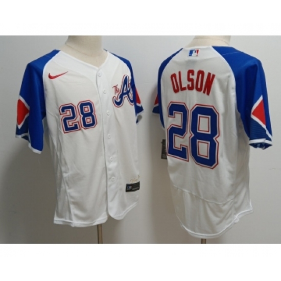 Men's Atlanta Braves #28 Matt Olson White 2023 City Connect Flex Base Stitched Baseball Jersey - Ujersey