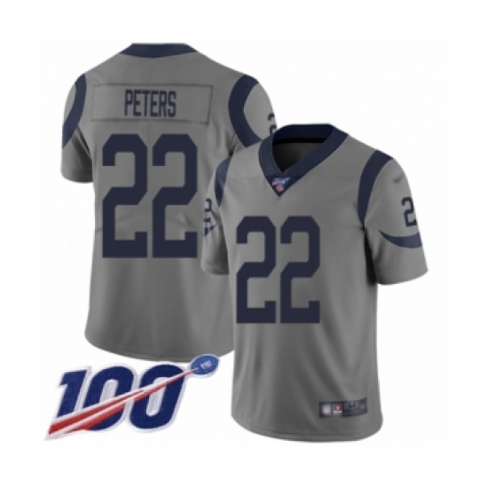 Men's Los Angeles Rams #22 Marcus Peters Limited Gray Inverted Legend 100th Season Football Jersey - Ujersey