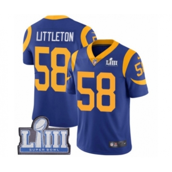 Youth Nike Los Angeles Rams #58 Cory Littleton Royal Blue Alternate Vapor Untouchable Limited Player Super Bowl LIII Bound NFL Jersey - Ujersey