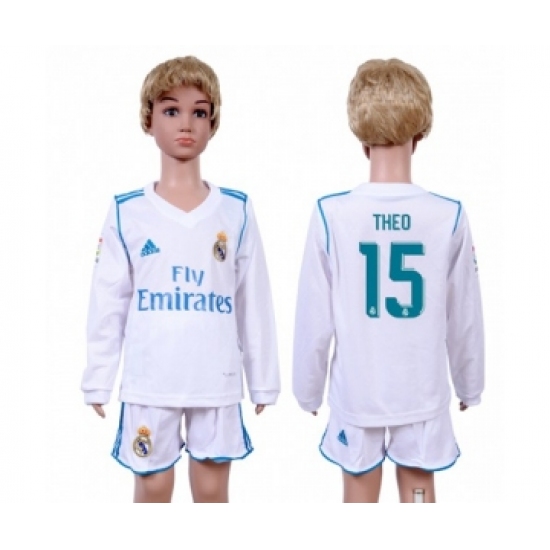 Real Madrid #15 Theo Home Long Sleeves Kid Soccer Club Jersey