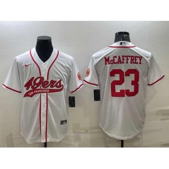 Men's San Francisco 49ers #23 Christian McCaffrey White With Patch Cool Base Stitched Baseball Jersey - Ujersey