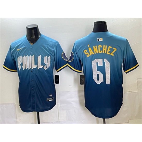Men's Philadelphia Phillies #61 Jhoan Durán Blue 2024 City Connect Limited Stitched Jersey - Ujersey