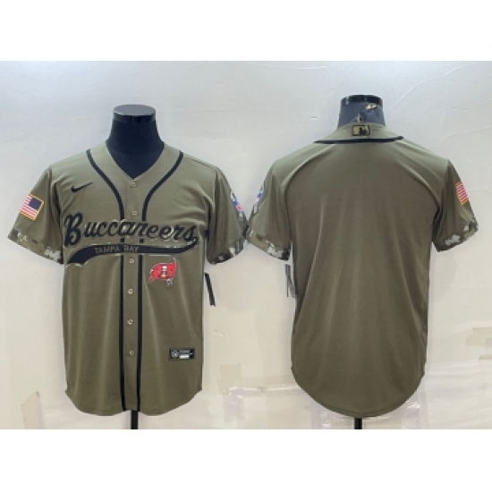Men's Tampa Bay Buccaneers Blank Olive Salute to Service Cool Base Stitched Baseball Jersey - Ujersey