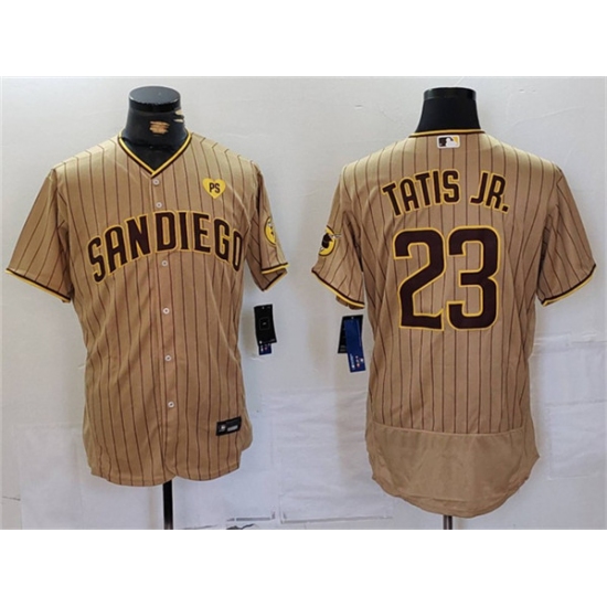 Men's San Diego Padres #23 Fernando Tatis Jr. Tan With PS Flex Base Stitched Baseball Jersey - Ujersey
