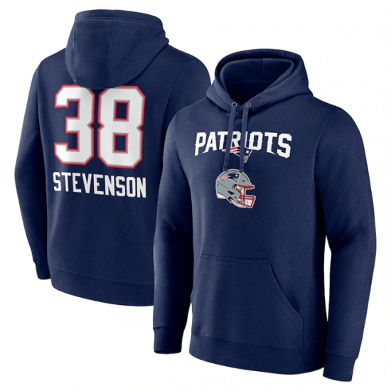 Men's New England Patriots #38 Rhamondre Stevenson Navy Team Wordmark Player Name & Number Pullover Hoodie - Ujersey