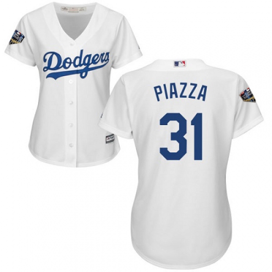 Women's Majestic Los Angeles Dodgers #31 Mike Piazza Authentic White Home Cool Base 2018 World Series MLB Jersey - Ujersey