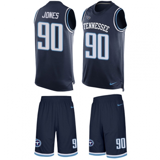 Men's Nike Tennessee Titans #90 DaQuan Jones Limited Navy Blue Tank Top Suit NFL Jersey