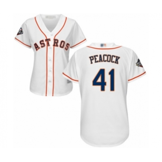 Women's Houston Astros #41 Brad Peacock Authentic White Home Cool Base 2019 World Series Bound Baseball Jersey - Ujersey