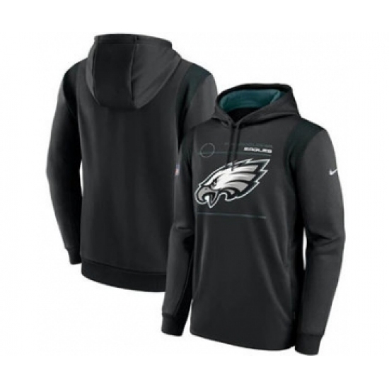 Men's Philadelphia Eagles 2021 Black Sideline Logo Performance Pullover Hoodie - Ujersey