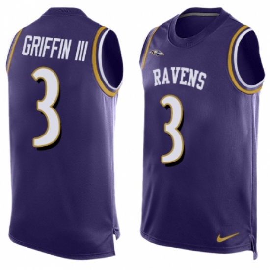 Men's Nike Baltimore Ravens #3 Robert Griffin III Elite Purple Player Name & Number Tank Top NFL Jersey - Ujersey