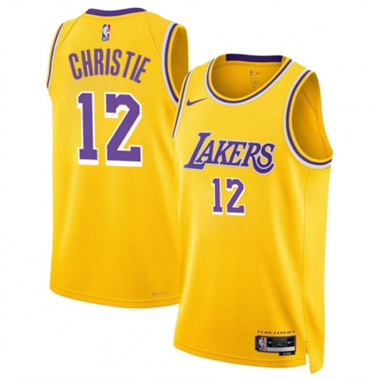 Men's Los Angeles Lakers #12 Max Christie Yellow 2024 Icon Edition Stitched Basketball Jersey - Ujersey