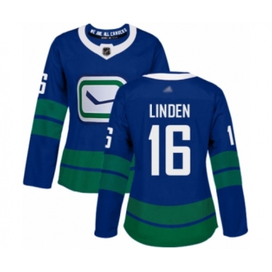 Women's Vancouver Canucks #16 Trevor Linden Authentic Royal Blue Alternate Hockey Jersey - Ujersey