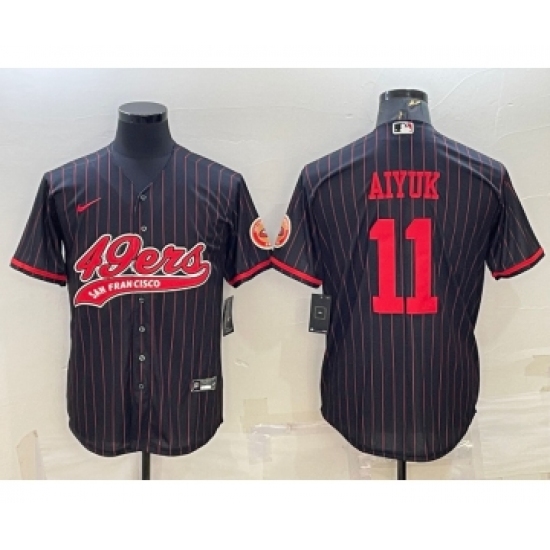 Men's San Francisco 49ers #11 Brandon Aiyuk Black Pinstripe With Patch Cool Base Stitched Baseball Jersey - Ujersey