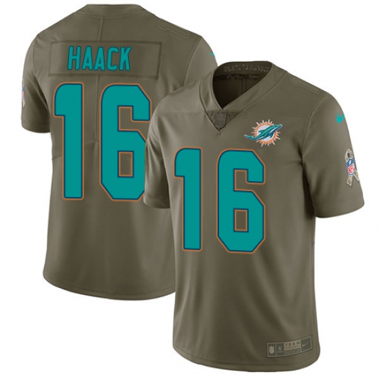 Men's Nike Miami Dolphins #16 Matt Haack Limited Olive 2017 Salute to Service NFL Jersey - Ujersey