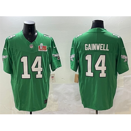 Men's Philadelphia Eagles #14 Kenneth Gainwell Green 2025 Super Bowl LIX F.U.S.E. Throwback Vapor Untouchable Limited Stitched Football Jersey - Ujersey