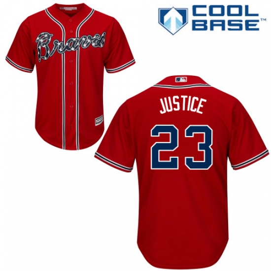 Youth Majestic Atlanta Braves #23 David Justice Authentic Red Alternate Cool Base MLB Jersey - Ujersey