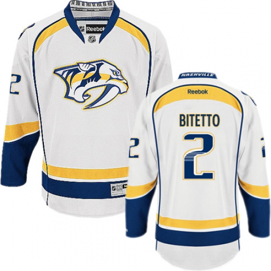 Men's Reebok Nashville Predators #2 Anthony Bitetto Authentic White Away NHL Jersey - Ujersey