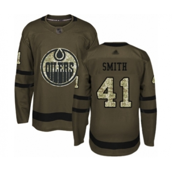 Youth Edmonton Oilers #41 Mike Smith Authentic Green Salute to Service Hockey Jersey - Ujersey