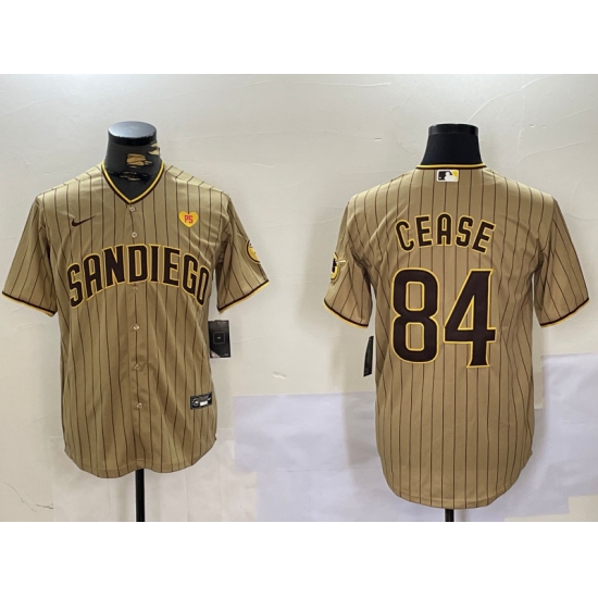 Men's San Diego Padres #84 Dylan Cease Khaki Team Logo With PS Stitched Cool Base Nike Jersey - Ujersey