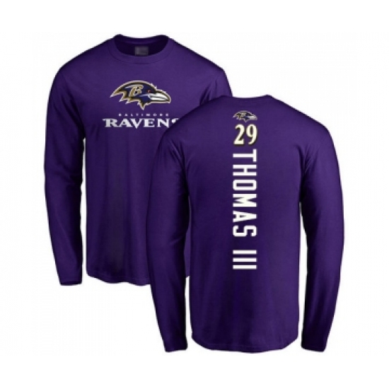 Football Baltimore Ravens #29 Earl Thomas III Purple Backer Long Sleeve T-Shirt - Ujersey