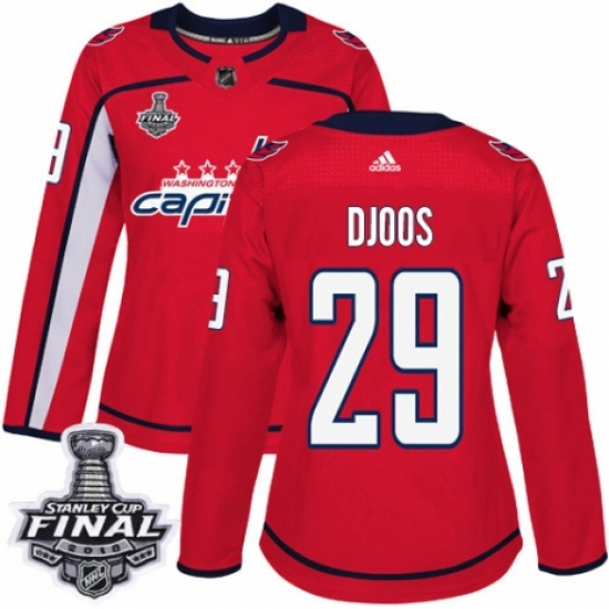 Women's Adidas Washington Capitals #29 Christian Djoos Authentic Red Home 2018 Stanley Cup Final NHL Jersey - Ujersey