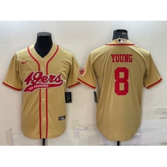 Men's San Francisco 49ers #8 Steve Young Gold With Patch Cool Base Stitched Baseball Jersey - Ujersey