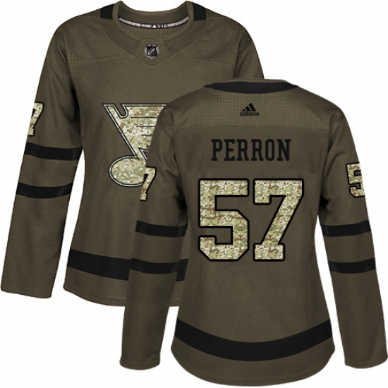 Women's Adidas St. Louis Blues #57 David Perron Authentic Green Salute to Service NHL Jersey - Ujersey