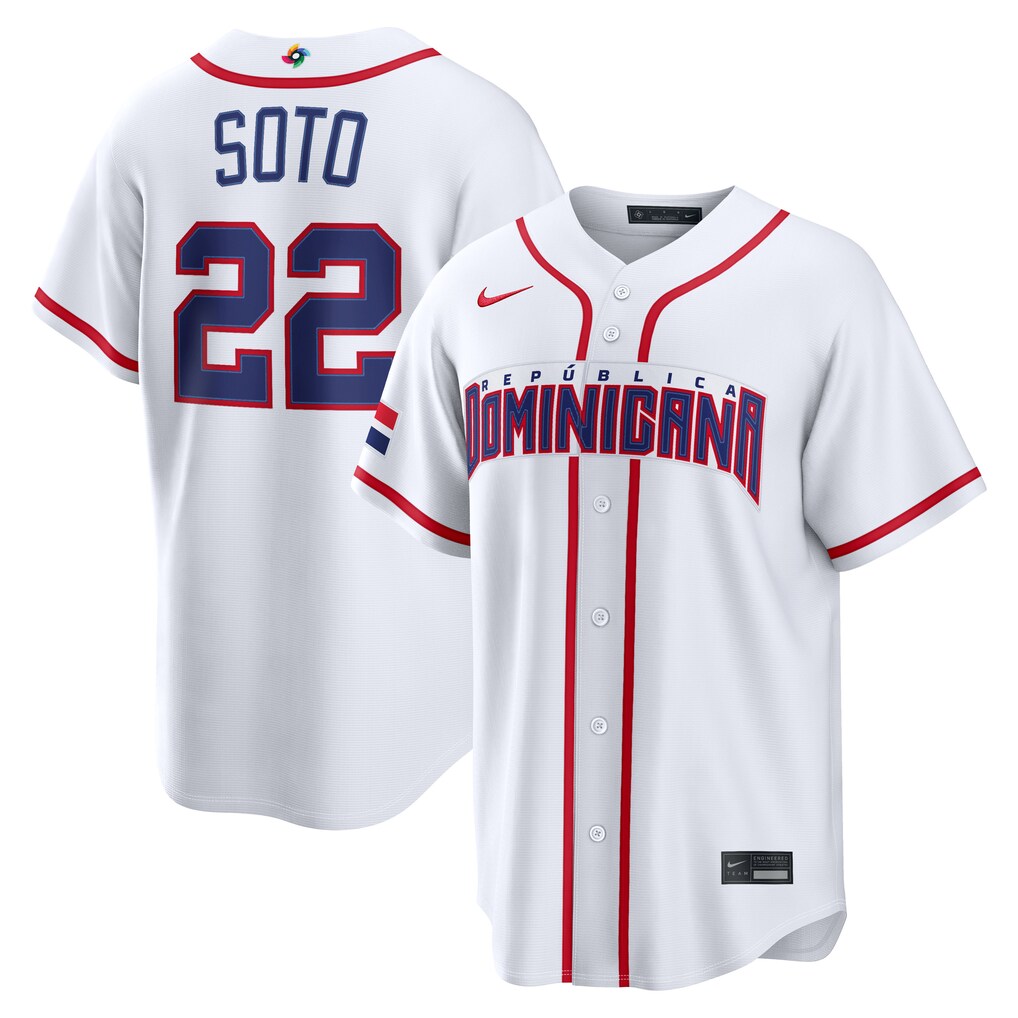 Men's Dominican Republic Baseball Juan Soto Nike White 2026 World Baseball Classic Home Stadium Jersey - ujerseystore